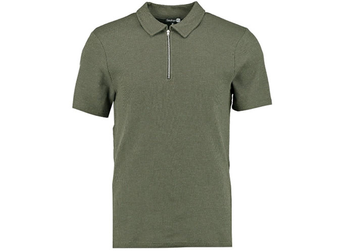 Stretch Waffle Polo With Zip Placket