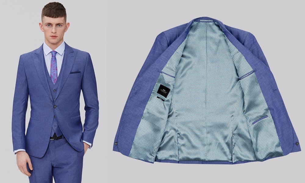 Moss London Skinny-Fit Blue Birdseye Suit