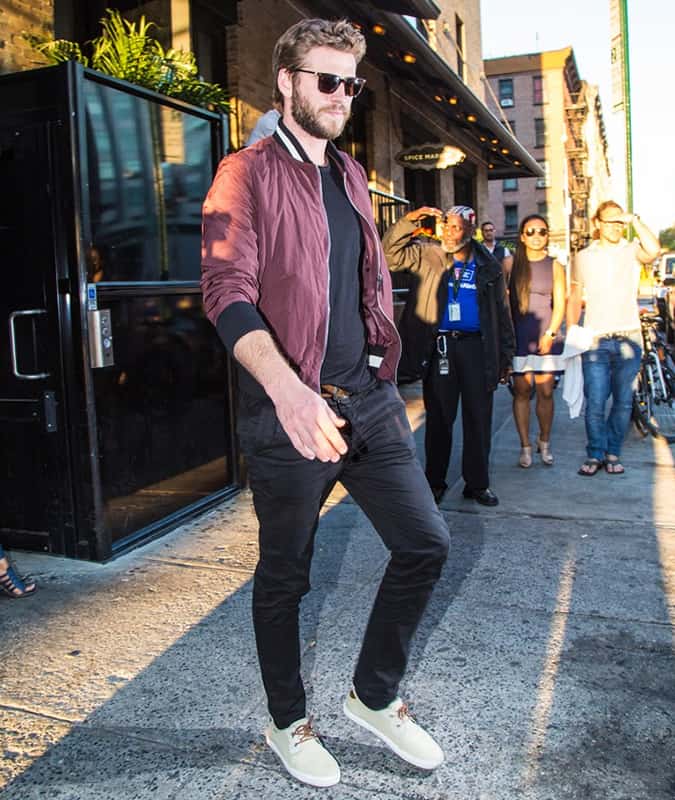 Liam Hemsworth Fashion/Style Off-Duty Looks - The Bomber Jacket