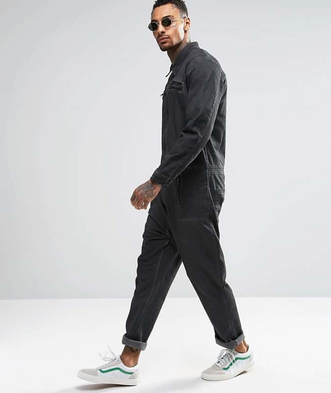 ASOS Slim Boiler Suit In Oil Wash With Biker Detail