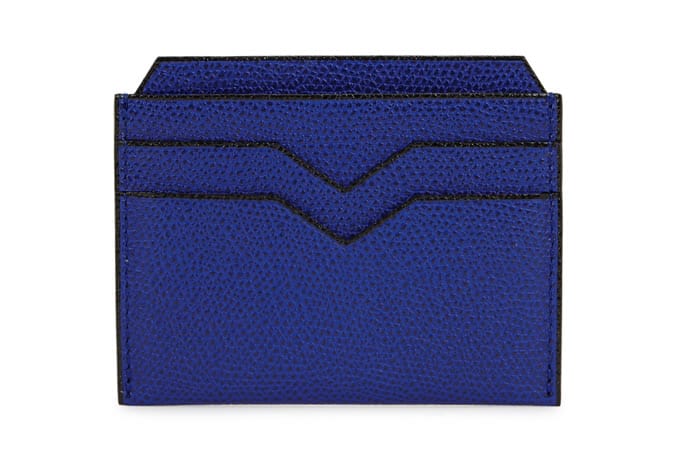 VALEXTRA 4CC blue pebbled leather card holder