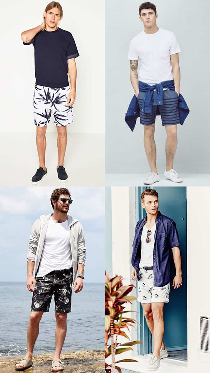 Men's Plain T-shirts with Printed Shorts - Summer Fashion/Style Outfit Inspiration Lookbook