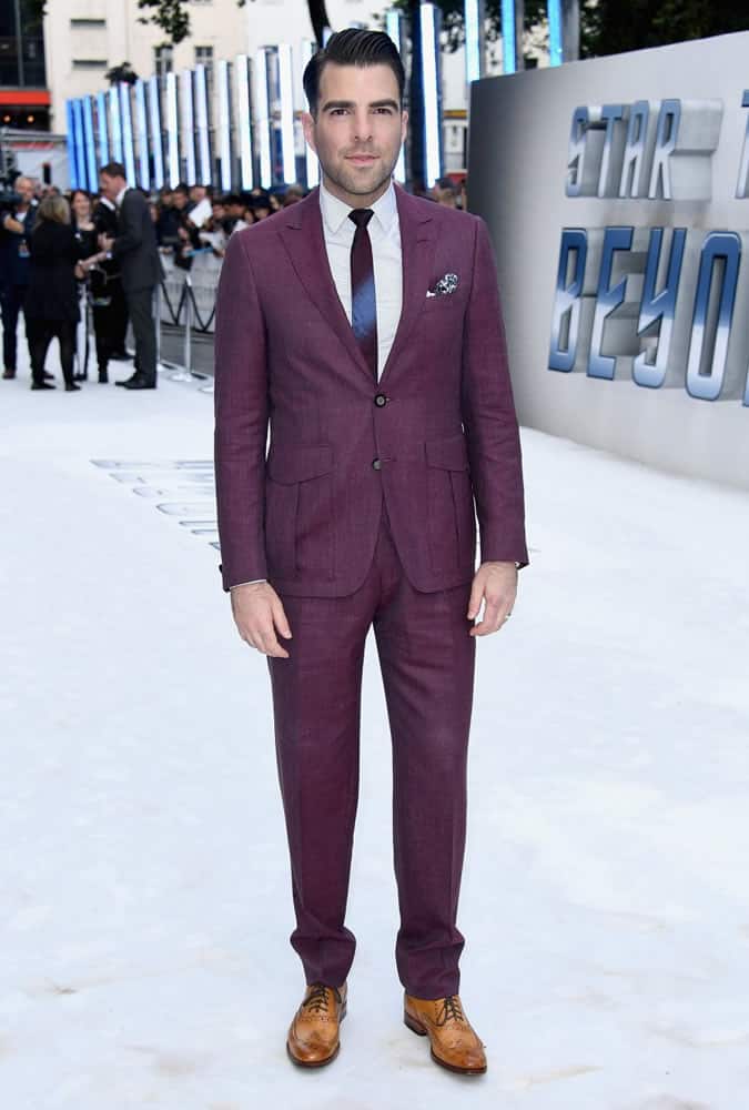 Zachary Quinto Wine Coloured Suit Fashion And Style Outfits/Looks