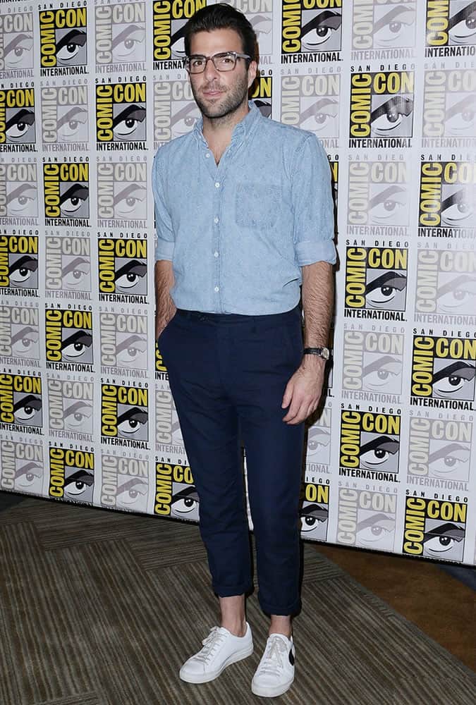 Zachary Quinto Tonal Blue Chinos and Shirt Fashion And Style Outfits/Looks