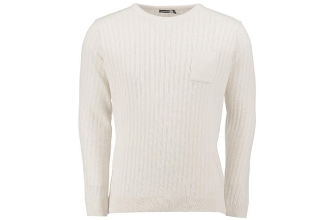 Knitted Ribbed Body Crew Neck Sweater With Patch Pocket