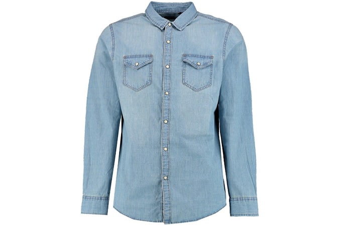 Long Sleeve Mid Wash Denim Shirt
