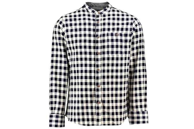 Grandad Collar Brushed Check Pocket Shirt