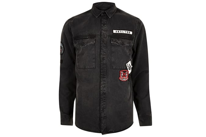 River Island Washed Badge Denim Shirt