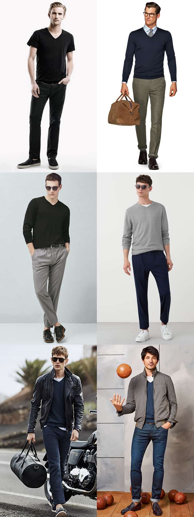 Men's V-Neck Jumpers and T-Shirts Outfit Inspiration Lookbook