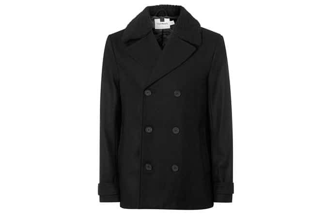Black Wool Rich Borg Collar Peacoat
