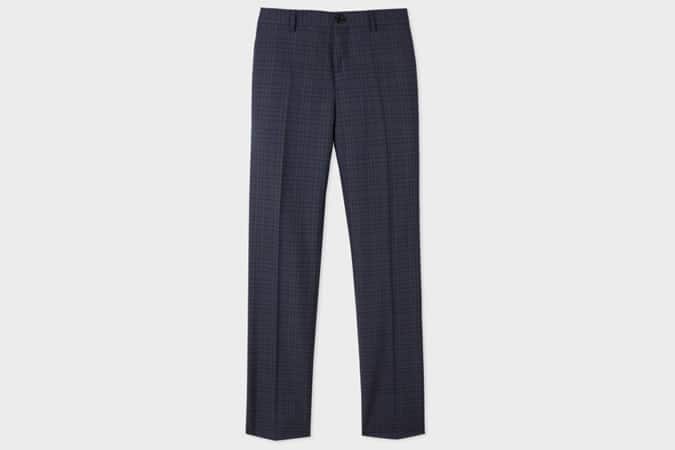 Paul Smith Navy Tonal Check Merino Wool Trousers