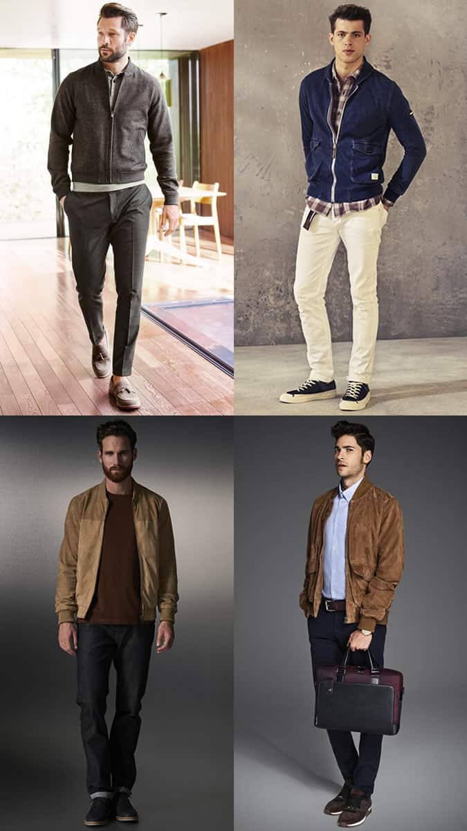 Men's Textured Bomber Jackets Outfit Inspiration Lookbook
