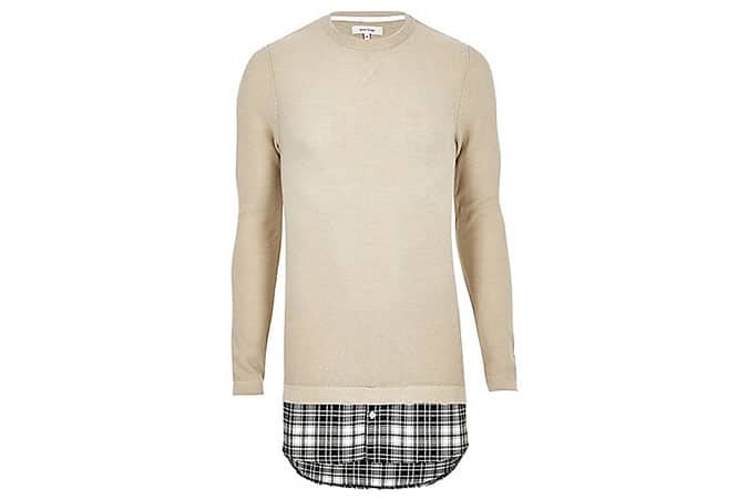 River Island Stone Check Insert Double Layer Jumper