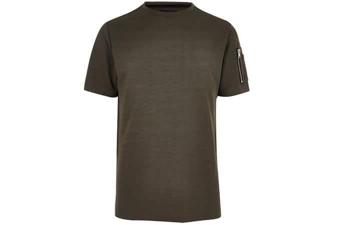 River Island Khaki Zip Sleeve T-Shirt