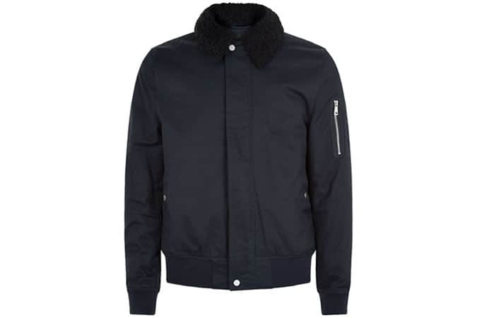 Navy Borg Trim Cotton Bomber Jacket