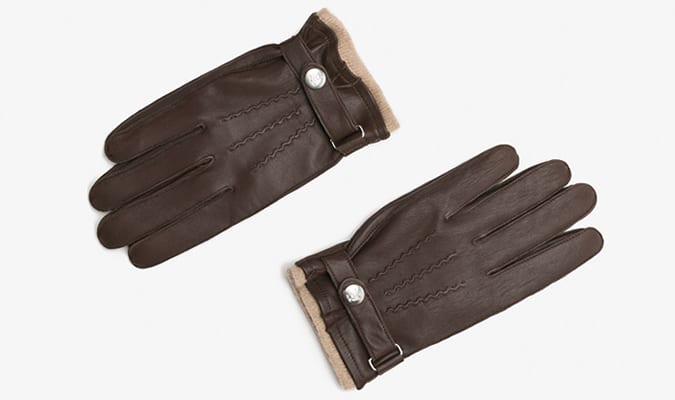 Brown Leather Gloves With Contrasting Detail