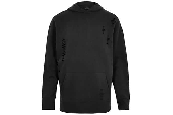 River Island Black Ripped Cotton Hoodie