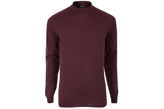 Burgundy Merino Wool High Neck Jumper