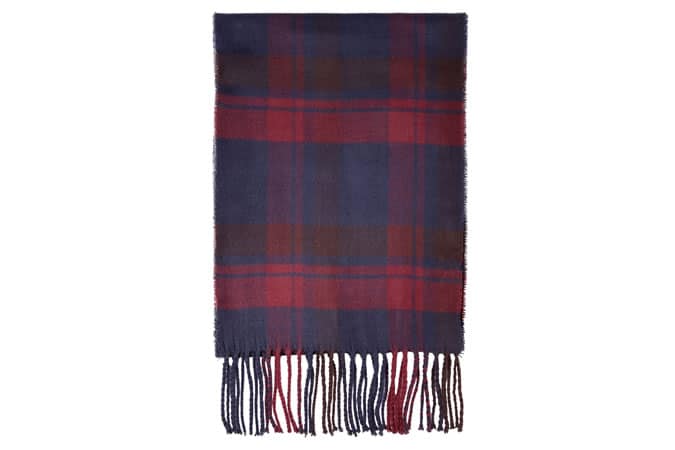 Burgundy Check Tassel Hem Woven Scarf
