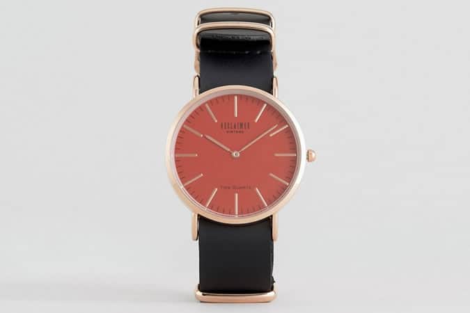 Reclaimed Vintage Leather Watch With Pink Dial