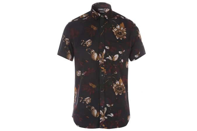 Mens Charcoal Floral Viscose Shirt