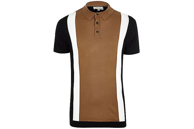 River Island Big & Tall brown colour block polo shirt