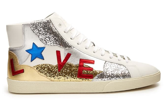 Saint Laurent Court Classic Glitter And Leather Trainers