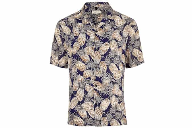 River Island Navy Pineapple Print Short Sleeve Shirt