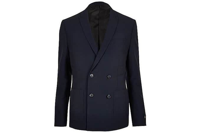 River Island Navy Double Breasted Skinny Jacket