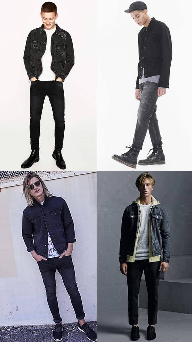 Men's Black Jeans And Black Denim Jacket Combinations