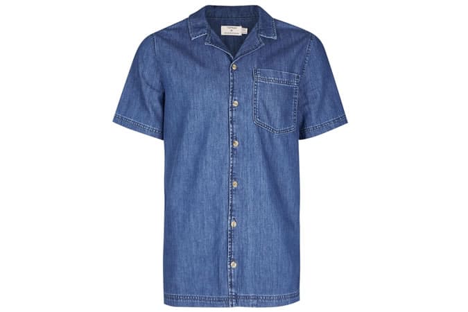Topman Blue Revere Collar Denim Shirt