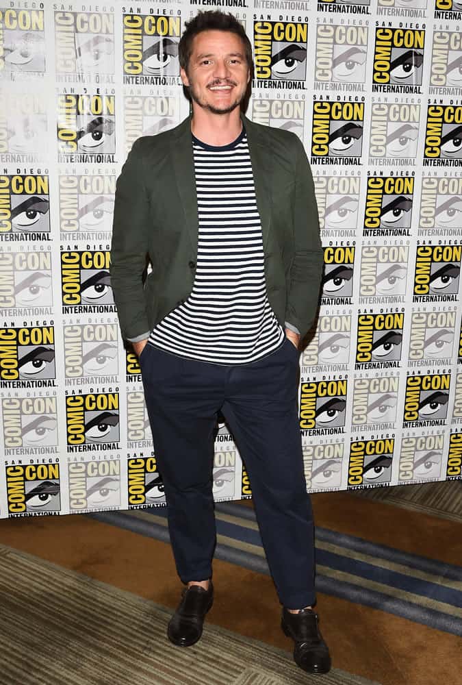 Pedro Pascal wearing a Breton top and blazer