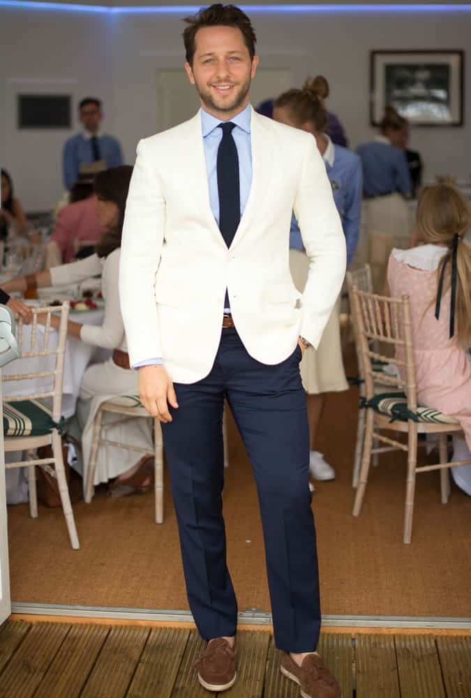 Derek Blasberg going sockless in loafers at Wimbledon 2017