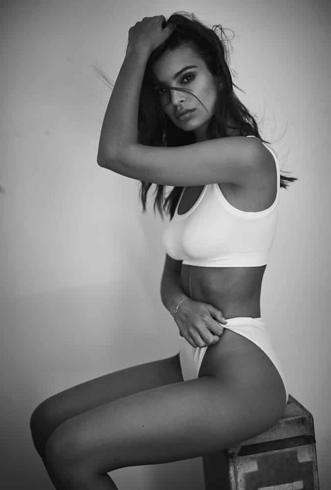 Emily Ratajkowski in white underwear