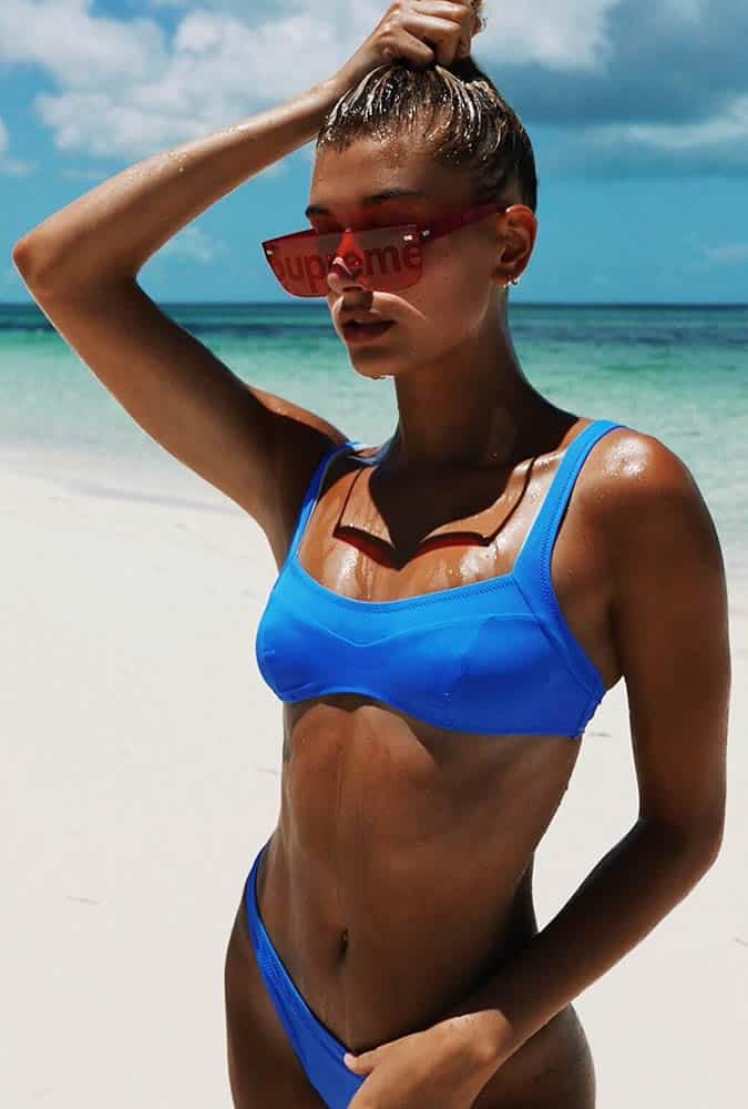 Hailey Baldwin blue bikini