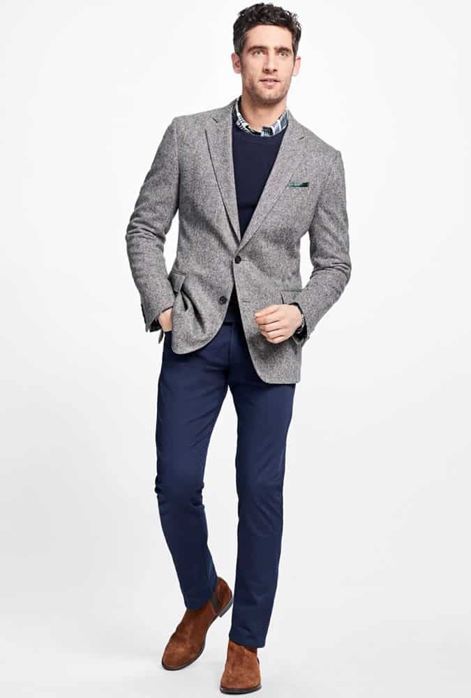 Grey jacket colour trousers with what What Color