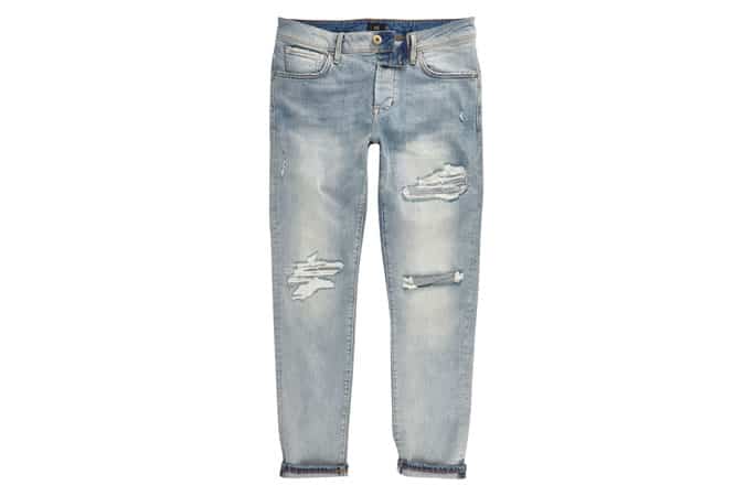 River Island Mid Blue Fade Ripped Jimmy Slim Tapered Jeans