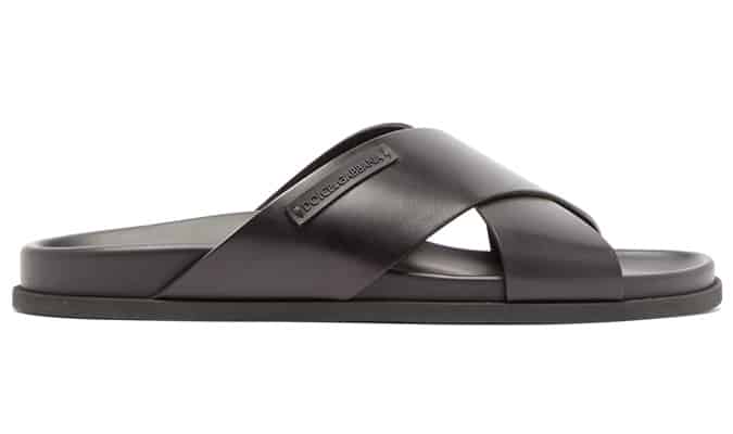 DOLCE & GABBANA Logo-embossed cross-strap leather sandals