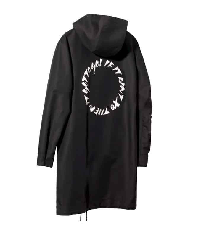 the weeknd h&m black longline parka raincoat
