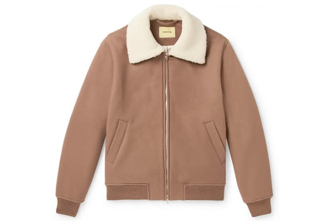 DE BONNE FACTURE Shearling-Trimmed Brushed-Wool Bomber Jacket