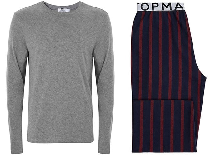 Topman Grey Burgundy And Navy Stripe Pyjama Set
