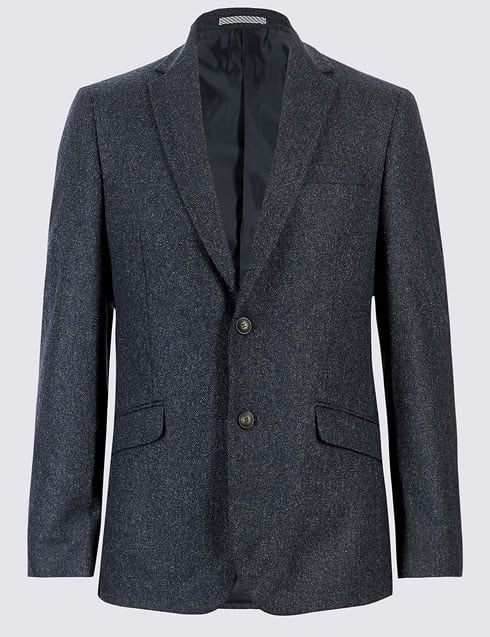 Wool Blend Regular Fit Suit with Italian Fabric