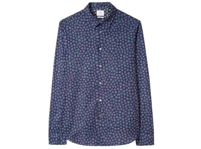 Men's Slim-Fit Navy Torn Floral Print Cotton Shirt