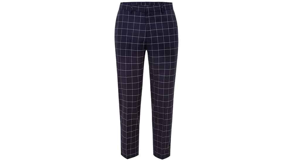 Navy Grid Check Cropped Trousers