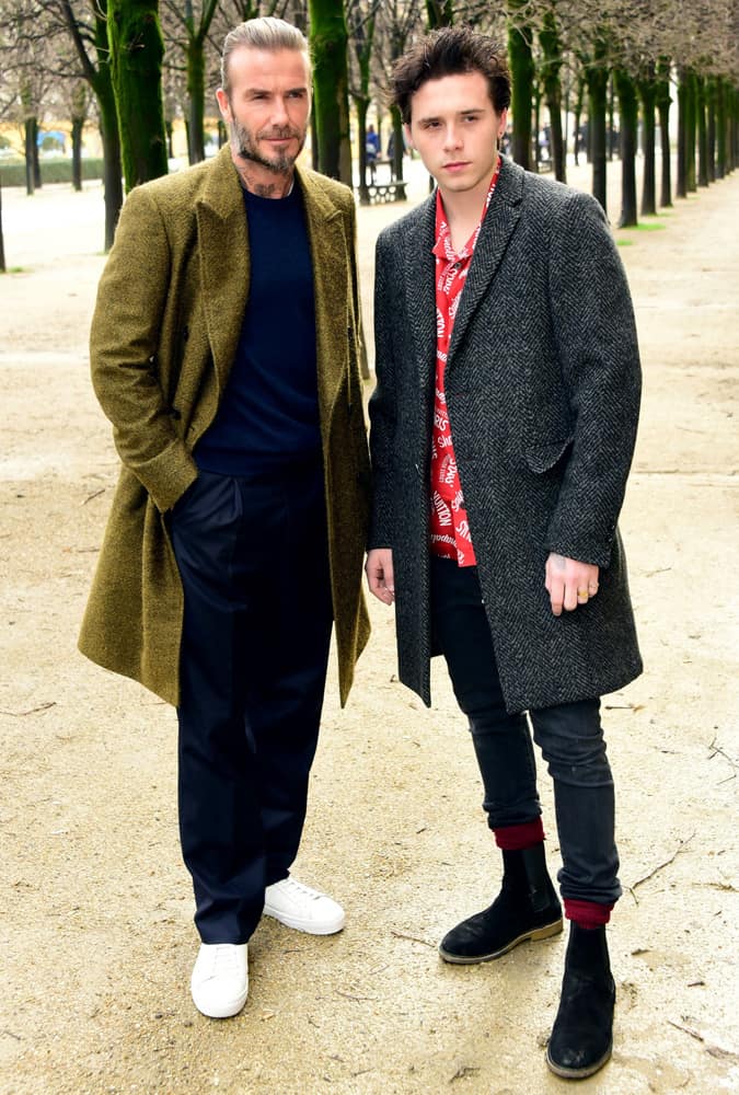 David Beckham And Brooklyn Beckham At Paris Fashion Week