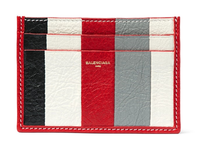 Balenciaga Bazar Striped Textured-Leather Cardholder