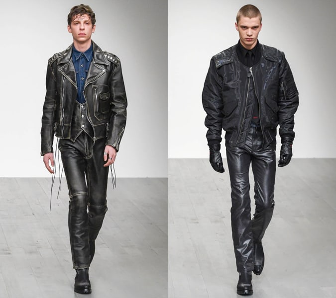 Leather trousers and jackets for men on the AW18 London Fashion Week runways