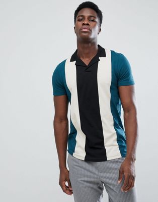 ASOS Polo Shirt With Retro Vertical Panels And Revere Collar