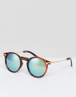 ASOS Round Sunglasses With Metal Arms And Flash Lens