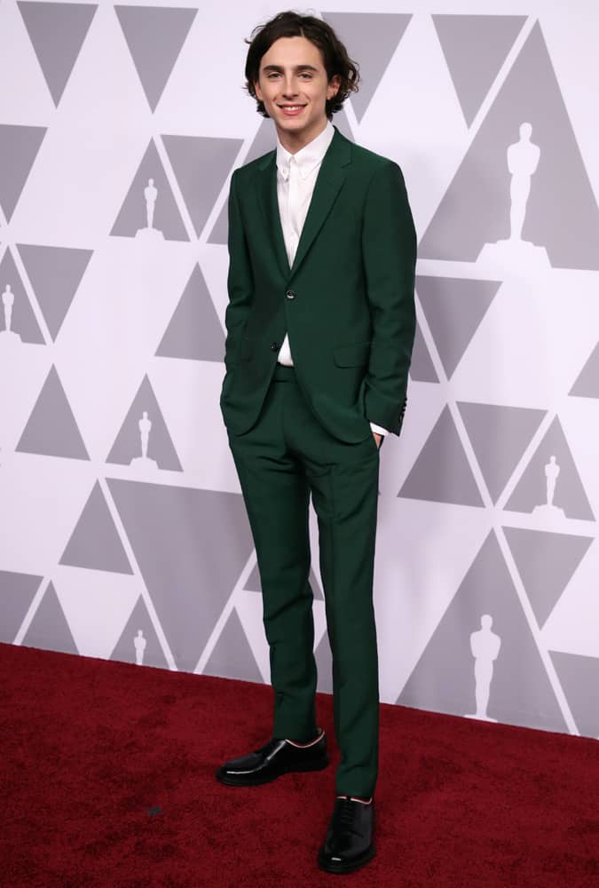 Timothée Chalamet Wearing A Green Suit